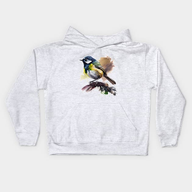 Tomtit Bird Watercolor Kids Hoodie by CreativeDesignsx